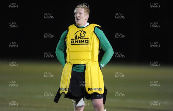 22.02.10 - Wales Rugby Training - Bradley Davies during a night training session in preparation for Wales Friday night match with France. 