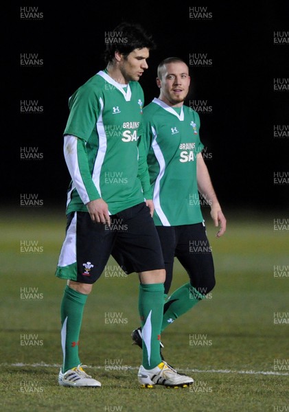 22.02.10 - Wales Rugby Training - Richie Rees(r) and Mike Phillips during a night training session in preparation for Wales Friday night match with France. 