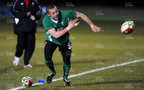 22.02.10 - Wales Rugby Training - Richie Rees during a night training session in preparation for Wales Friday night match with France. 