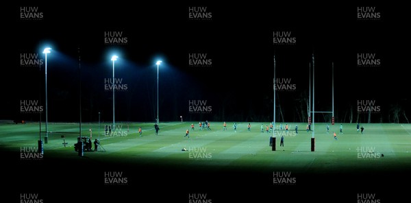 22.02.10 - Wales Rugby Training - Wales players train at night in preparation for their Friday night match with France . 