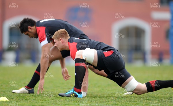 220213 - Wales Rugby Captains Run - Andrew Coombs and Toby Faletau(L) during training 