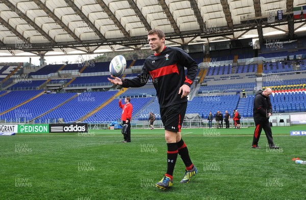 220213 - Wales Rugby Captains Run - Dan Biggar at the Stadio Olympico in Rome 