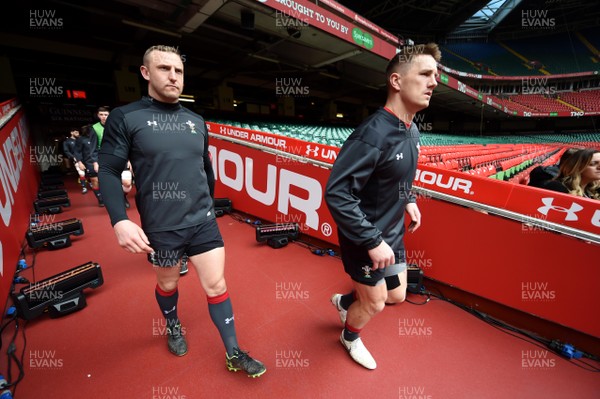 220219 - Wales Rugby Training - Hadleigh Parkes and Jonathan Davies during training