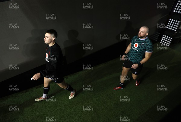 220224 - Wales Rugby Training in the Principality Stadium leading up to their 6 Nations game against Ireland - Joe Roberts and Dillon Lewis during training