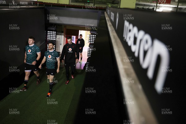 220224 - Wales Rugby Training in the Principality Stadium leading up to their 6 Nations game against Ireland - Evan Lloyd and Tomos Williams during training
