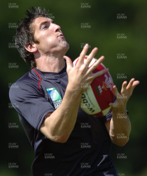 22.08.07 - Wales Rugby Training - James Hook takes a catch during training 