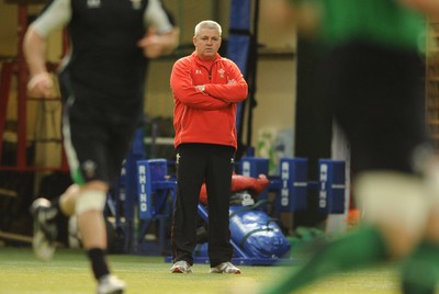 23.02.09 - Wales Rugby Training - Wales head coach, Warren Gatland looks on during training 