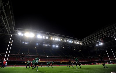 23.02.09 - Wales Rugby Training - Wales players during a late night training session at the Millennium Stadium. Wales are preparing to play France in Paris on Friday night. 