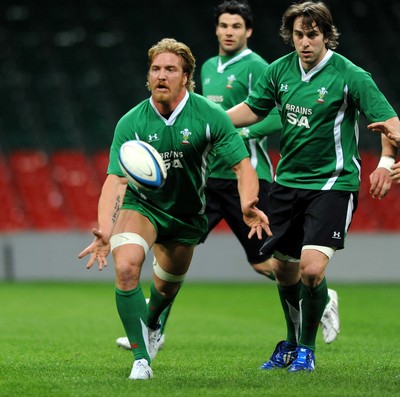 23.02.09 - Wales Rugby Training - Andy Powell in action during a night training session. 