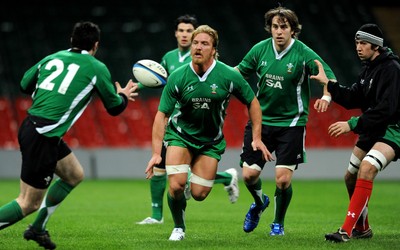 23.02.09 - Wales Rugby Training - Andy Powell in action during a night training session. 