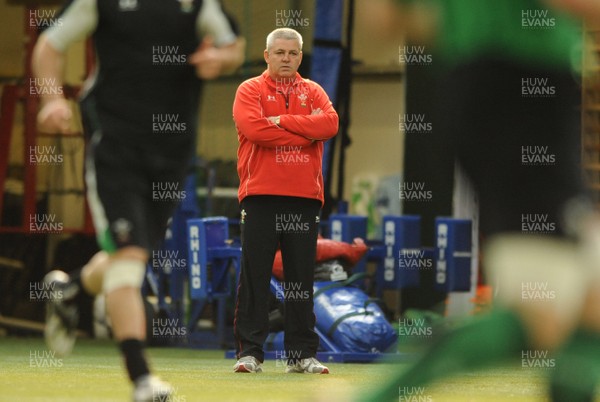 23.02.09 - Wales Rugby Training - Wales head coach, Warren Gatland looks on during training 