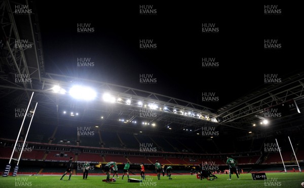 23.02.09 - Wales Rugby Training - Wales players during a late night training session at the Millennium Stadium. Wales are preparing to play France in Paris on Friday night. 