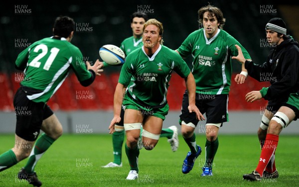 23.02.09 - Wales Rugby Training - Andy Powell in action during a night training session. 