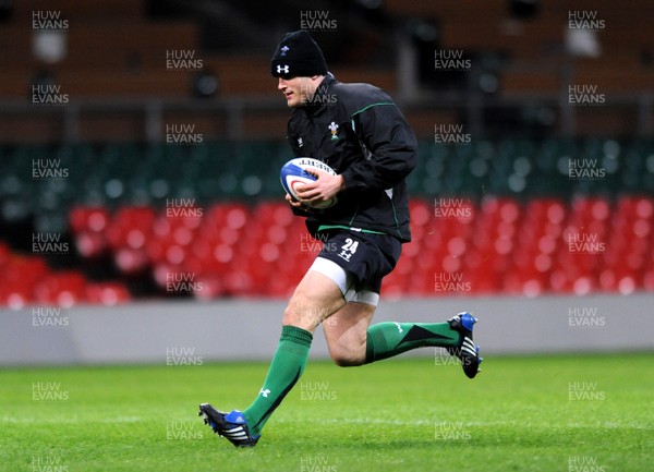 23.02.09 - Wales Rugby Training - Jamie Roberts in action during a night training session. 
