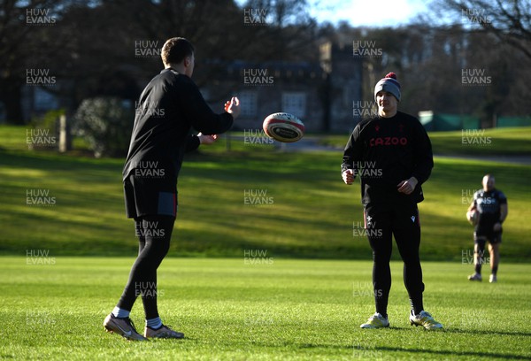 230223 - Wales Rugby Training - Mason Grady and Joe Hawkins during training