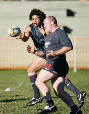 23.05.07  Wales rugby on Tour to Australia Colin Charvis receives the ball during training  in Terrigal. 