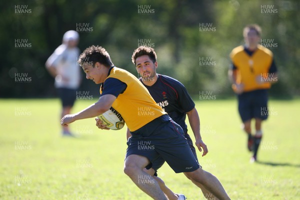 23.05.07  Wales rugby on Tour to Australia Chris Czekaj goes around Gavin Henson during training  in Terrigal. 
