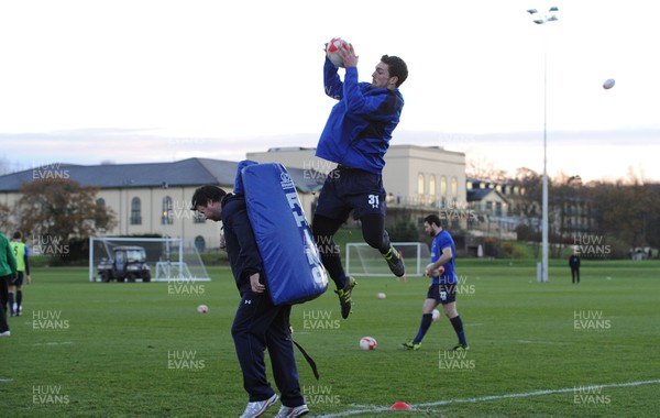 23.11.10 - Wales Rugby Training - George North takes high ball during training. 