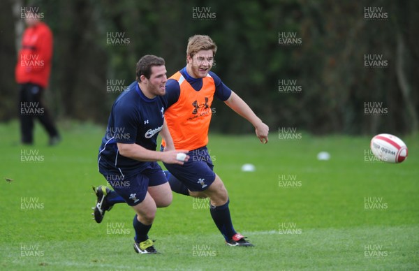 23.11.11 - Wales Rugby Training - Ryan Bevington and Rhodri Jones during training. 