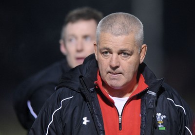 24.02.10 - Wales Rugby Training - Head coach Warren Gatland and backs coach Rob Howley(L) look on during a night training session in preparation for Wales Friday night match against France. 