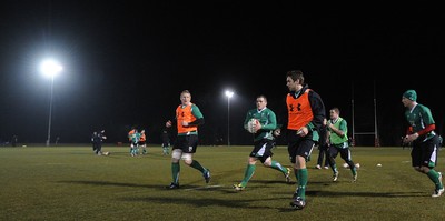 24.02.10 - Wales Rugby Training - Paul James looks for support during a night training session in preparation for Wales Friday night match against France. 