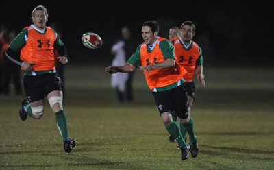 24.02.10 - Wales Rugby Training - Stephen Jones in action during a night training session in preparation for Wales Friday night match against France. 