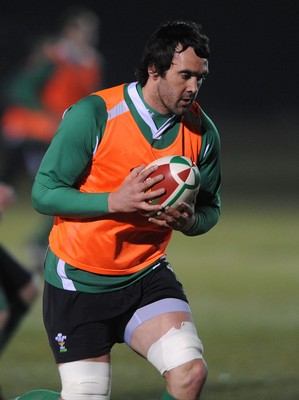 24.02.10 - Wales Rugby Training - Jonathan Thomas during a night training session in preparation for Wales Friday night match against France. 