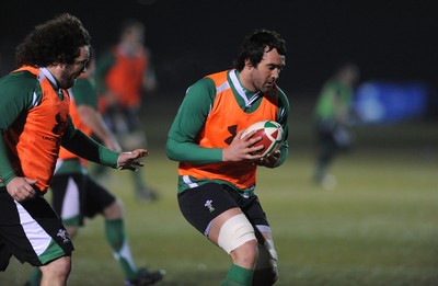 24.02.10 - Wales Rugby Training - Jonathan Thomas during a night training session in preparation for Wales Friday night match against France. 