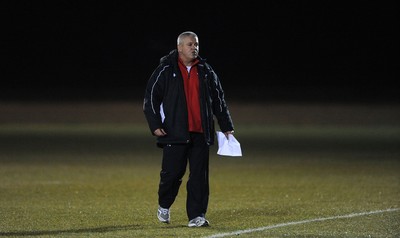 24.02.10 - Wales Rugby Training - Head coach Warren Gatland during a night training session in preparation for Wales Friday night match against France. 