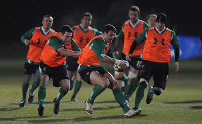 24.02.10 - Wales Rugby Training - Jamie Roberts during a night training session in preparation for Wales Friday night match against France. 