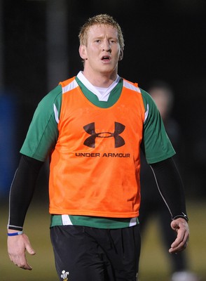 24.02.10 - Wales Rugby Training - Bradley Davies during a night training session in preparation for Wales Friday night match against France. 