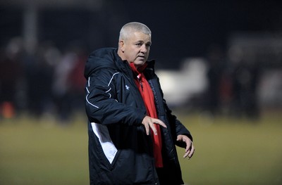 24.02.10 - Wales Rugby Training - Head coach Warren Gatland makes a point during a night training session in preparation for Wales Friday night match against France. 