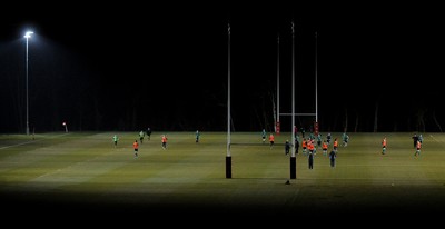 22.02.10 - Wales Rugby Training - Wales players train at night in preparation for their Friday night match with France . 
