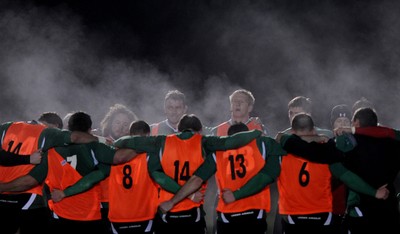 24.02.10 - Wales Rugby Training - Second row Bradley Davies and Deiniol Jones(L) during a night training session in preparation for Wales Friday night match against France. 
