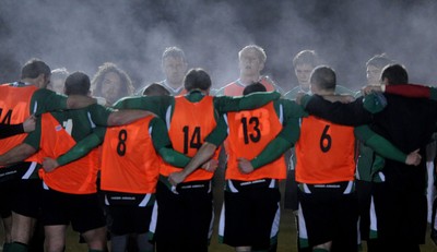 24.02.10 - Wales Rugby Training - Second row Bradley Davies and Deiniol Jones(L) during a night training session in preparation for Wales Friday night match against France. 