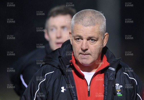 24.02.10 - Wales Rugby Training - Head coach Warren Gatland and backs coach Rob Howley(L) look on during a night training session in preparation for Wales Friday night match against France. 