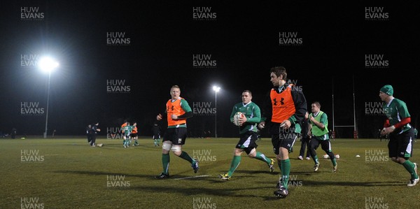 24.02.10 - Wales Rugby Training - Paul James looks for support during a night training session in preparation for Wales Friday night match against France. 