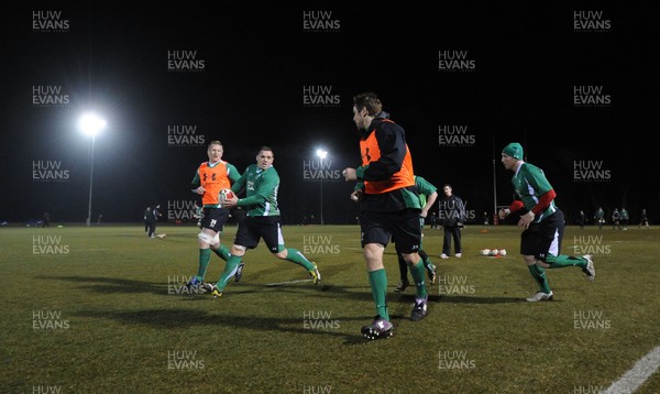 24.02.10 - Wales Rugby Training - Paul James looks for support during a night training session in preparation for Wales Friday night match against France. 