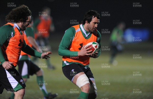 24.02.10 - Wales Rugby Training - Jonathan Thomas during a night training session in preparation for Wales Friday night match against France. 