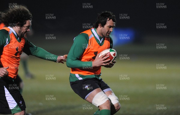 24.02.10 - Wales Rugby Training - Jonathan Thomas during a night training session in preparation for Wales Friday night match against France. 