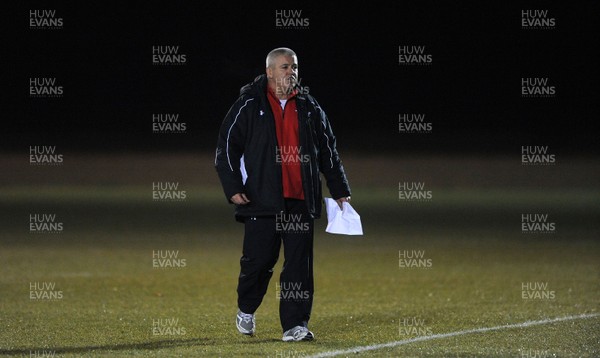 24.02.10 - Wales Rugby Training - Head coach Warren Gatland during a night training session in preparation for Wales Friday night match against France. 