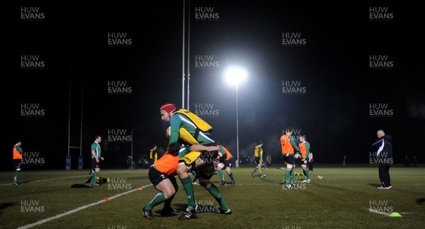 24.02.10 - Wales Rugby Training - Luke Charteris is tackled during a night training session in preparation for Wales Friday night match against France. 