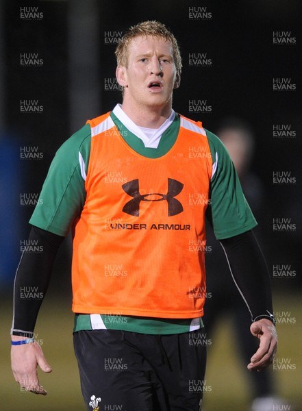 24.02.10 - Wales Rugby Training - Bradley Davies during a night training session in preparation for Wales Friday night match against France. 
