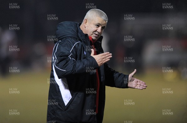 24.02.10 - Wales Rugby Training - Head coach Warren Gatland makes a point during a night training session in preparation for Wales Friday night match against France. 