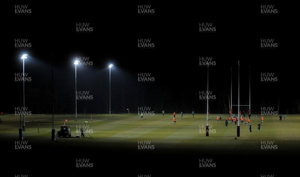 22.02.10 - Wales Rugby Training - Wales players train at night in preparation for their Friday night match with France . 