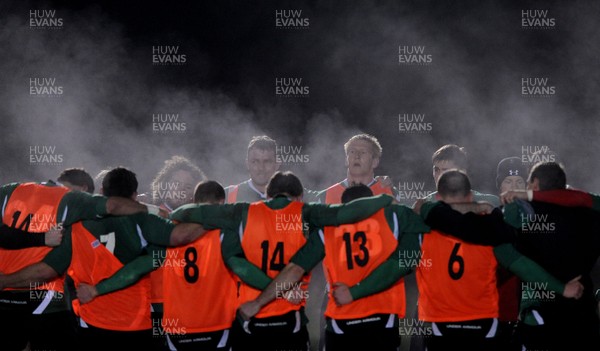 24.02.10 - Wales Rugby Training - Second row Bradley Davies and Deiniol Jones(L) during a night training session in preparation for Wales Friday night match against France. 