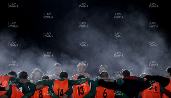 24.02.10 - Wales Rugby Training - Second row Bradley Davies and Deiniol Jones(L) during a night training session in preparation for Wales Friday night match against France. 