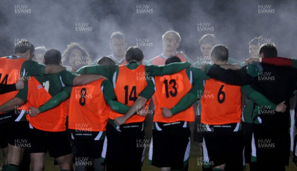 24.02.10 - Wales Rugby Training - Second row Bradley Davies and Deiniol Jones(L) during a night training session in preparation for Wales Friday night match against France. 