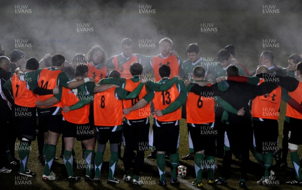 24.02.10 - Wales Rugby Training - Second row Bradley Davies and Deiniol Jones(L) during a night training session in preparation for Wales Friday night match against France. 