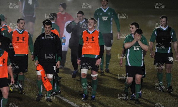 24.02.10 - Wales Rugby Training - Second row Bradley Davies during a night training session in preparation for Wales Friday night match against France. 